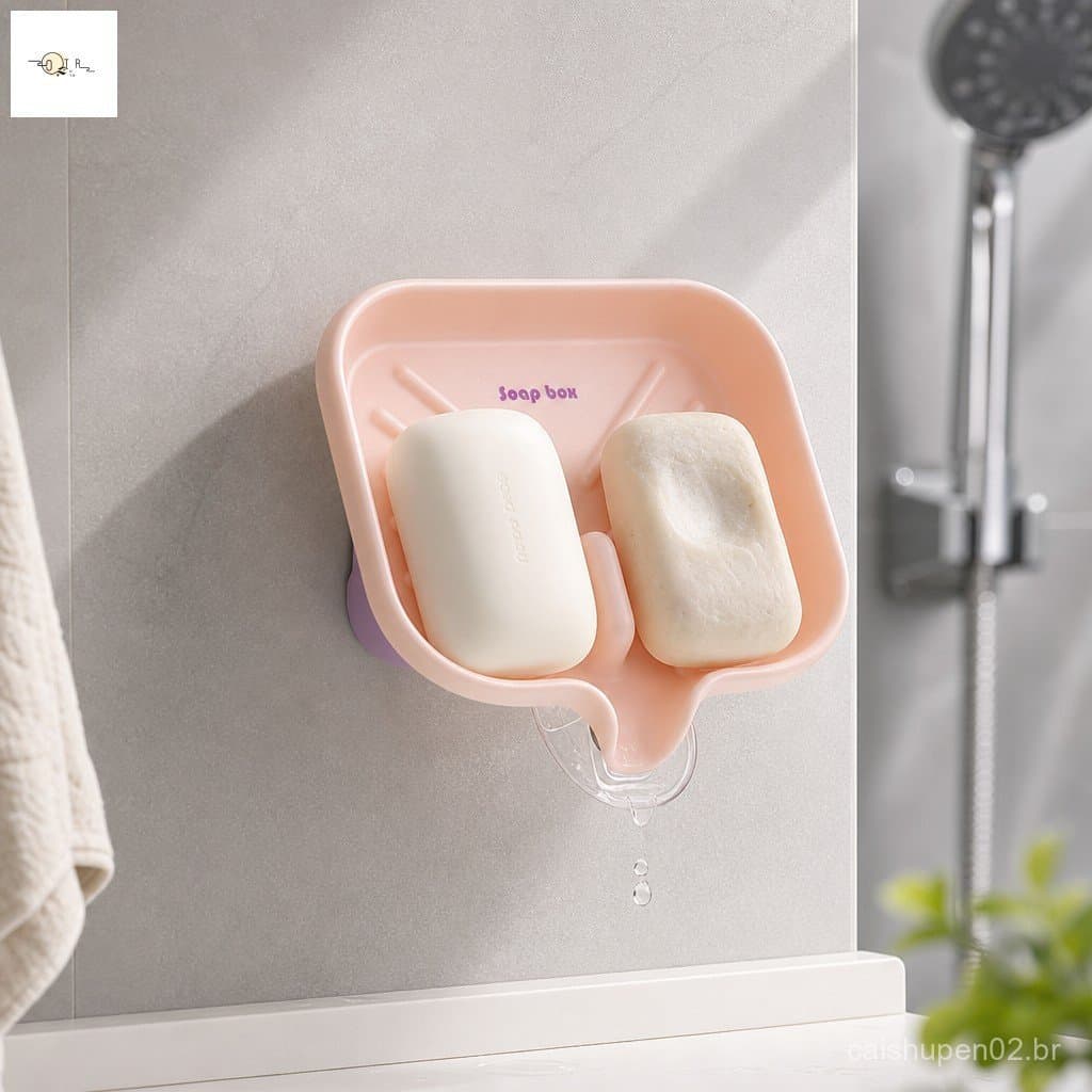 Suporte de Sabão de Silicone com 2 Compartimentos, Ventosa, Drenagem, Saboneteira de Parede, Sem Necessidade de Furação,