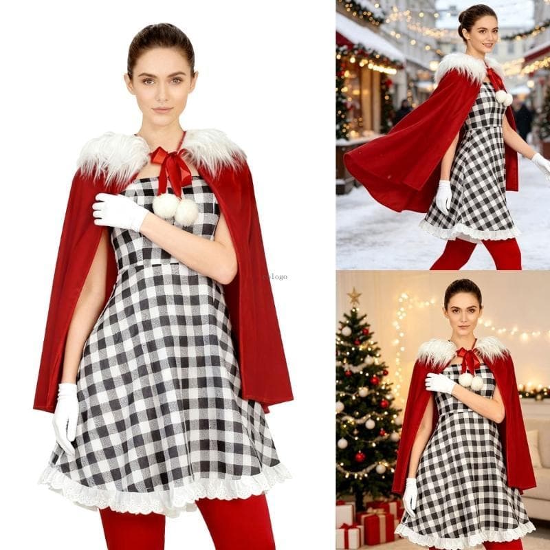 Natal Cindy Costume Holiday Cosplay Set Para Vestido Camadas Design Roupa Poliéster Palco S