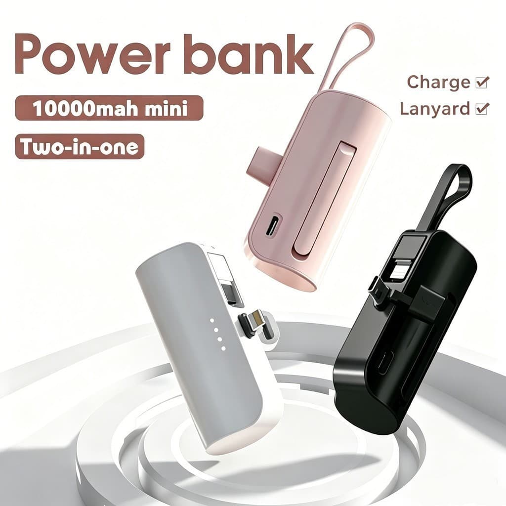 Carregador Portátil Mini Power Bank 10000mAh Com 02 Saídas Tipo-C / Lightning