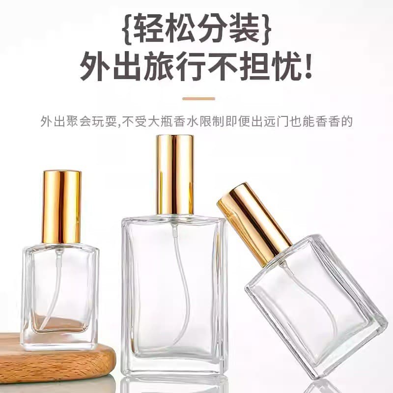 Frasco de perfume quadrado e plano 30ml 50ml 100ml, frasco com pulverizador de pressão, frasco portátil para recarga, fr