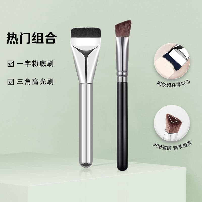 ((Combinação Popular) Pincel de iluminador triangular Pincel de corretivo Pincel de base de cabeça chata Pincel de Blush