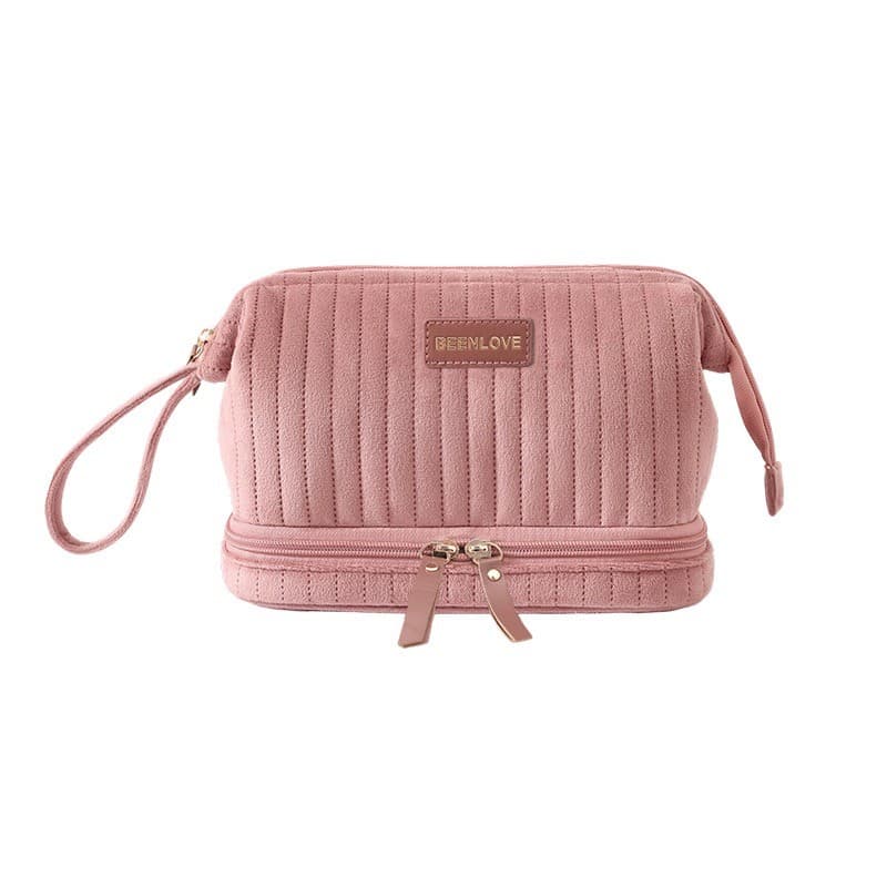 Bolsa Maquiagem Veludo Holandês Dupla Camada Multiuso Alça de Mão Para Dia a Dia e Viagem