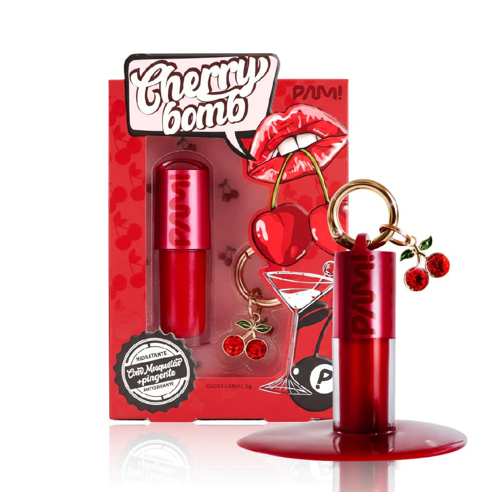 樱桃   Pam By Pamella Gloss Labial Cherry Bomb 5g Entrega O Tom Na Medida Certa E Um Brilho Laqueado