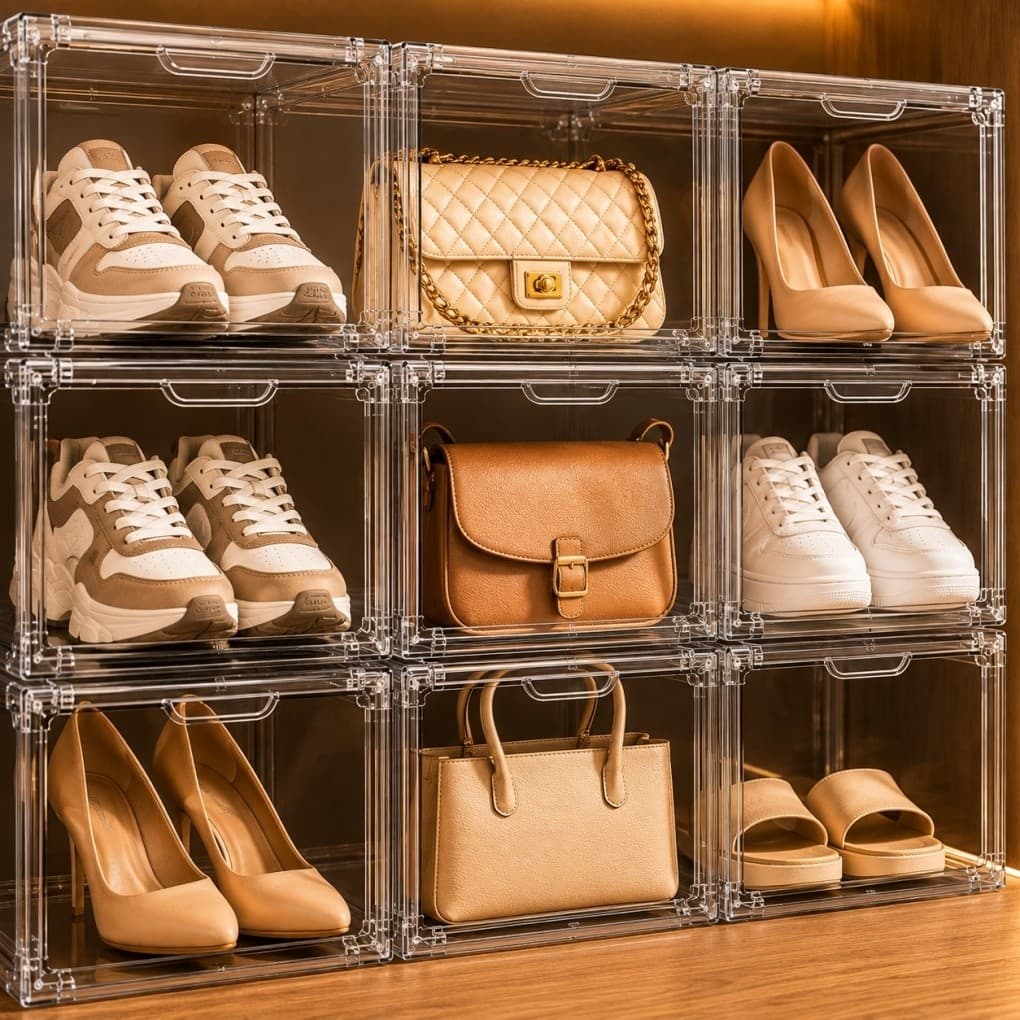 Caixa Organizadora Transparente para Sapatos e Tênis | Empilhável em Acrílico | Organizador para Closet e Armário