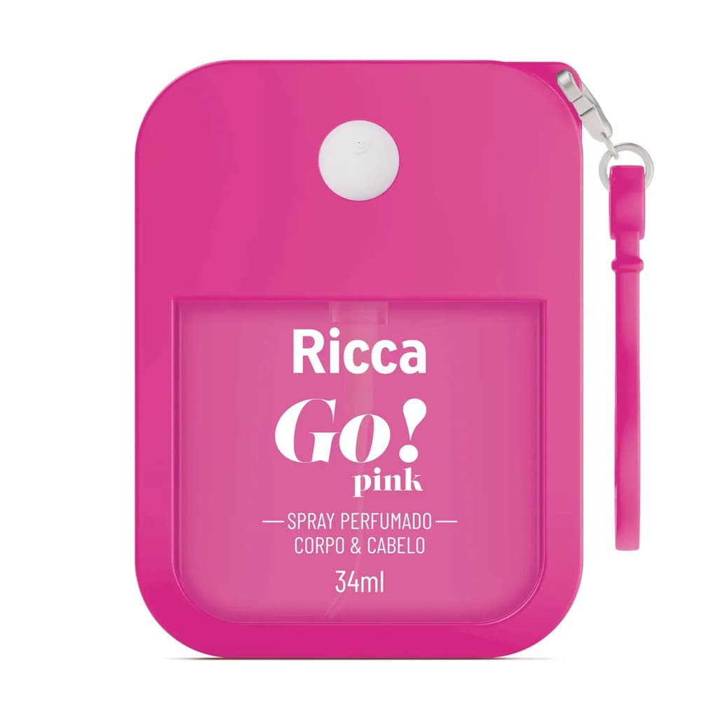Ricca Go! Pink Spray Perfumado 34ml Colônia Corporal para Uso Diário e Momentos Especiais