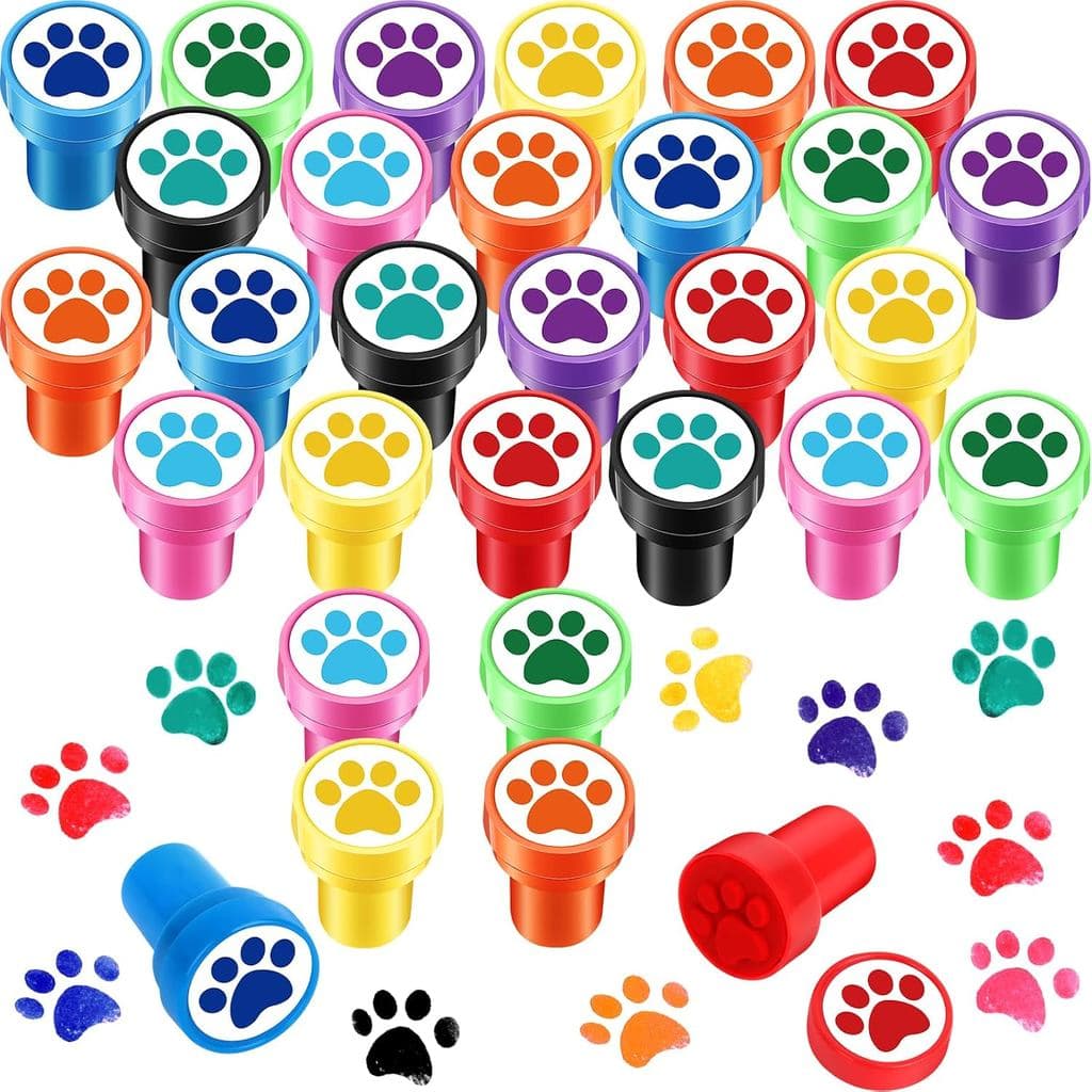 Hxezoc 24 Peças de Carimbos com Estampa de Pata de Cachorro, Mini Carimbos Coloridos Autoentintados, Conjunto de Carimbo