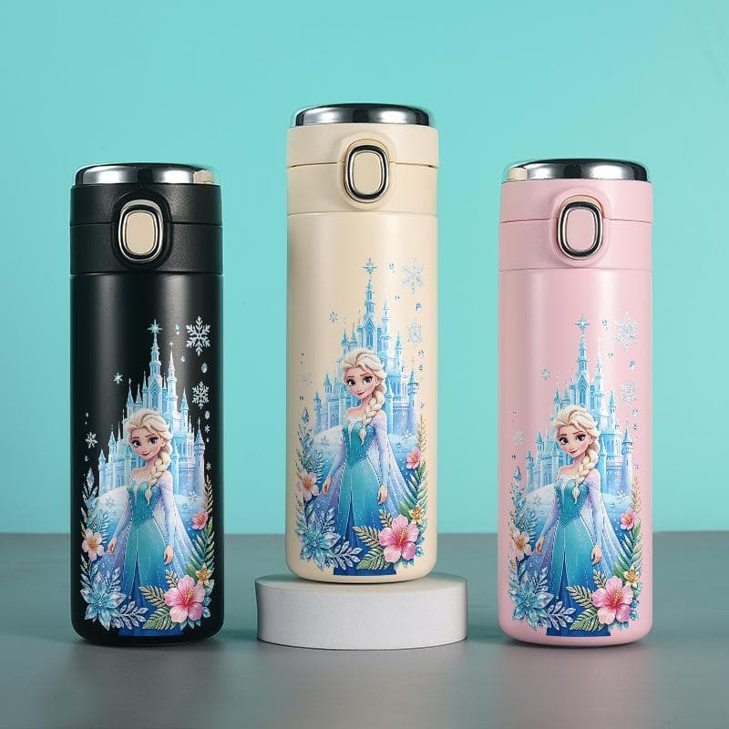 Garrafa térmica elsa princesa 420ml aço inoxidável com termômetro digital e trava de segurança