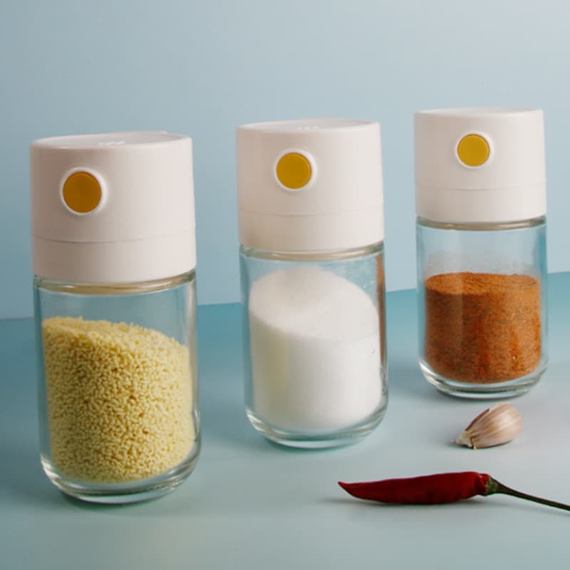 Saleiro quantitativo de vidro, garrafa de tempero de cozinha, tipo Push, jarra de tempero selada, moedor de tempero domé