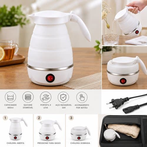 Chaleira Elétrica Dobrável Portátil 600ml Compacta Viagem 127V/220V