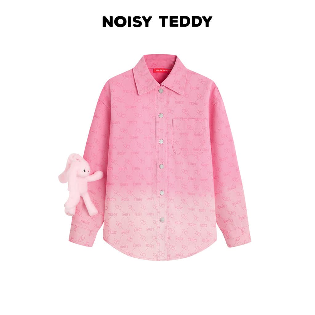 NOISY TEDDY 2026 Outono Senhoras Cor Gradiente Manga Longa Jaqueta Jeans Boneca Coelho Fofa