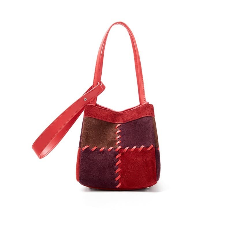 Bolsa Balde De Ombro Retrô De Couro Fosco Tecido À Mão De Alto Valor , Nova De Cesta De Vegetais Combinando Com Cores
