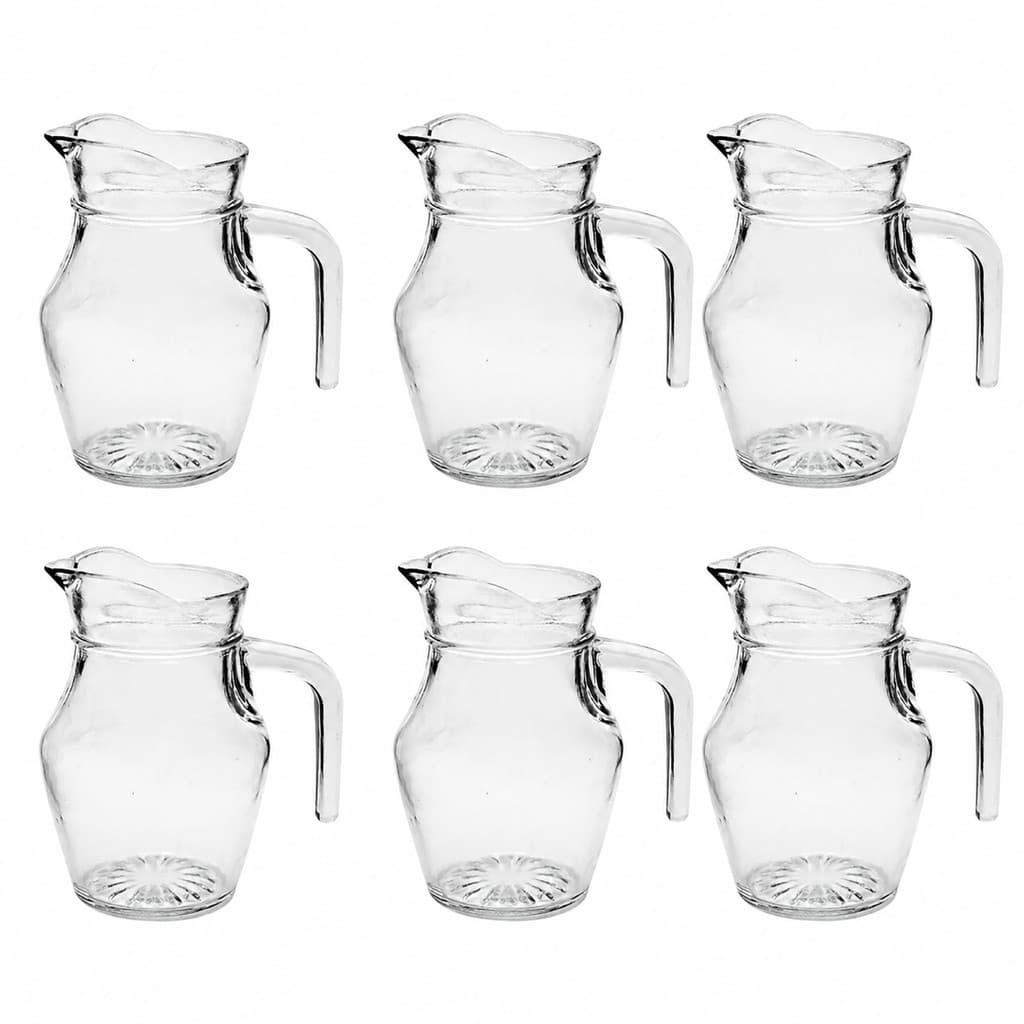 Kit 6 Mini Jarra De Vidro Lisa Transparente Com Alça Agua Suco Clássica 500mL