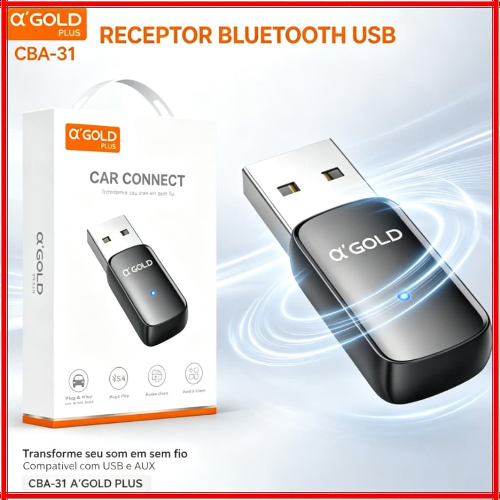 Receptor Bluetooth USB Adaptador De Áudio Para Carro Som Automotivo Caixa De Som Entrada USB Modo Auxiliar A'GOLD CBA‑31