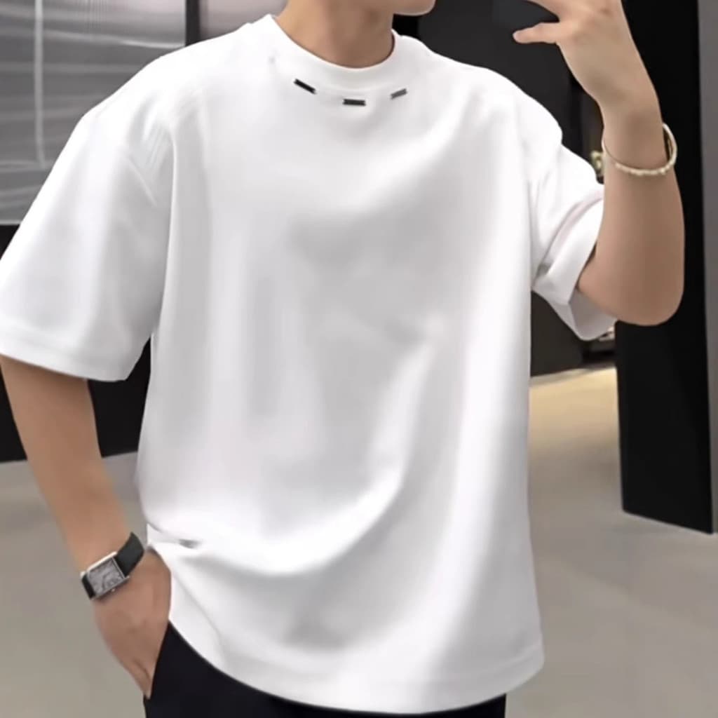 Verão novo estilo de manga curta camiseta masculina moda simples solto respirável cor sólida Casual topo