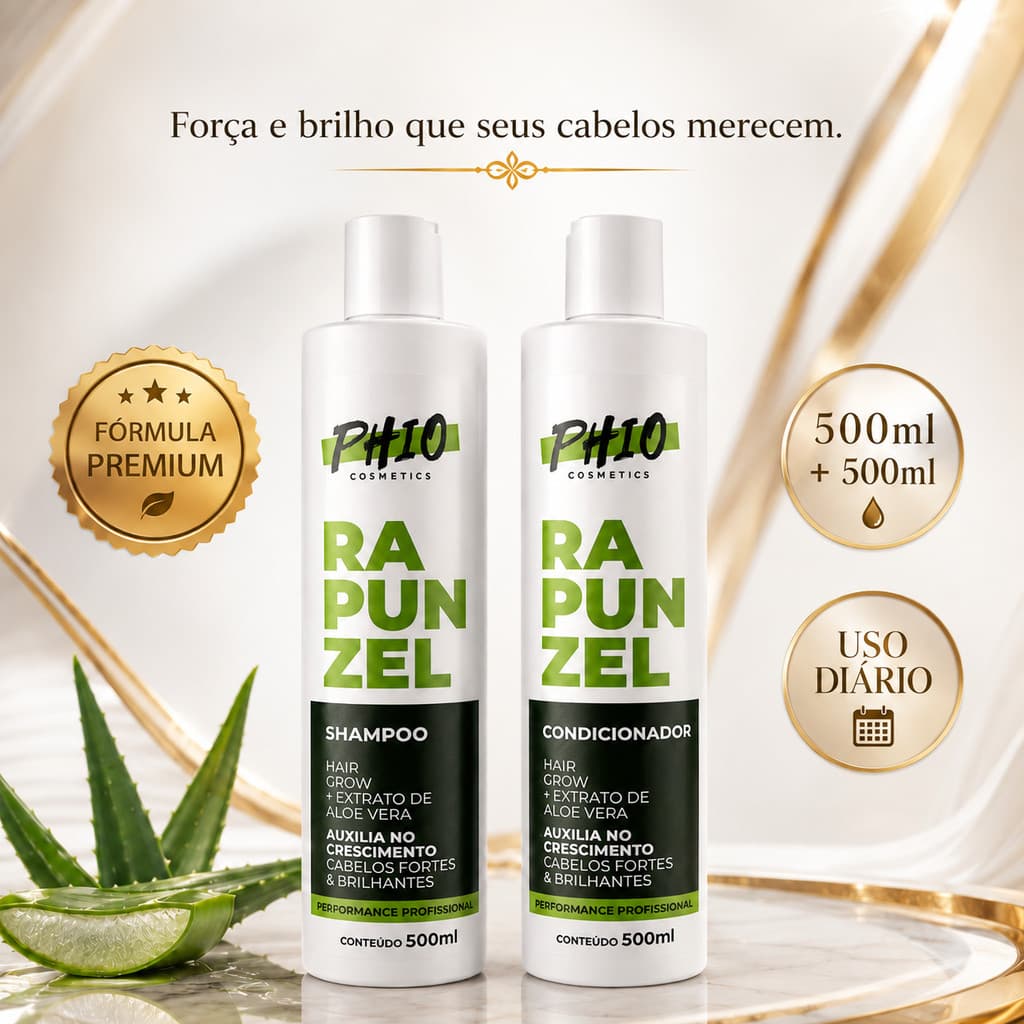 Kit PH10 Rapunzel Shampoo + Condicionador 500ml Crescimento Capilar Força e Brilho