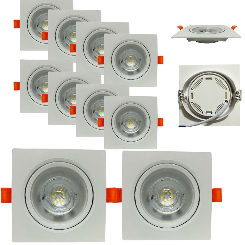 Kit 20 Spot Led Embutir Direcionável 9w Quadrado 11x11cm Bivolt 110-220v Quente 3500K Teto Sanca