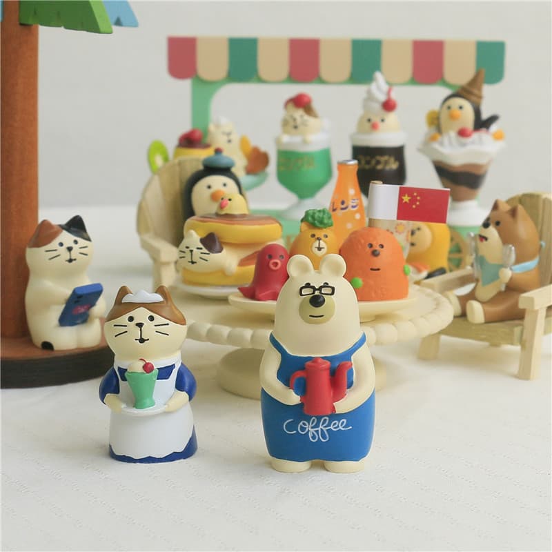 Gato dando bens gato e amigos chá da tarde café japonês urso chefe gatinho ornamentos em miniatura presentes