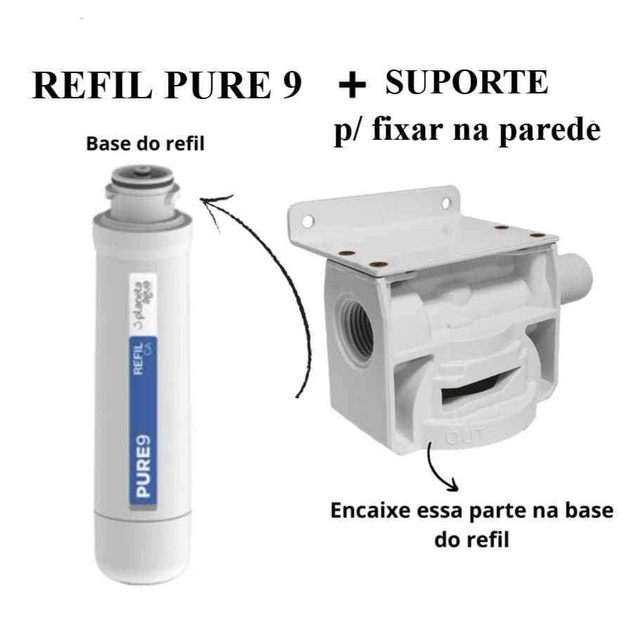 Refil Para Filtro Pure 9 + Suporte para fixar na parede Purificador Planeta Água Original