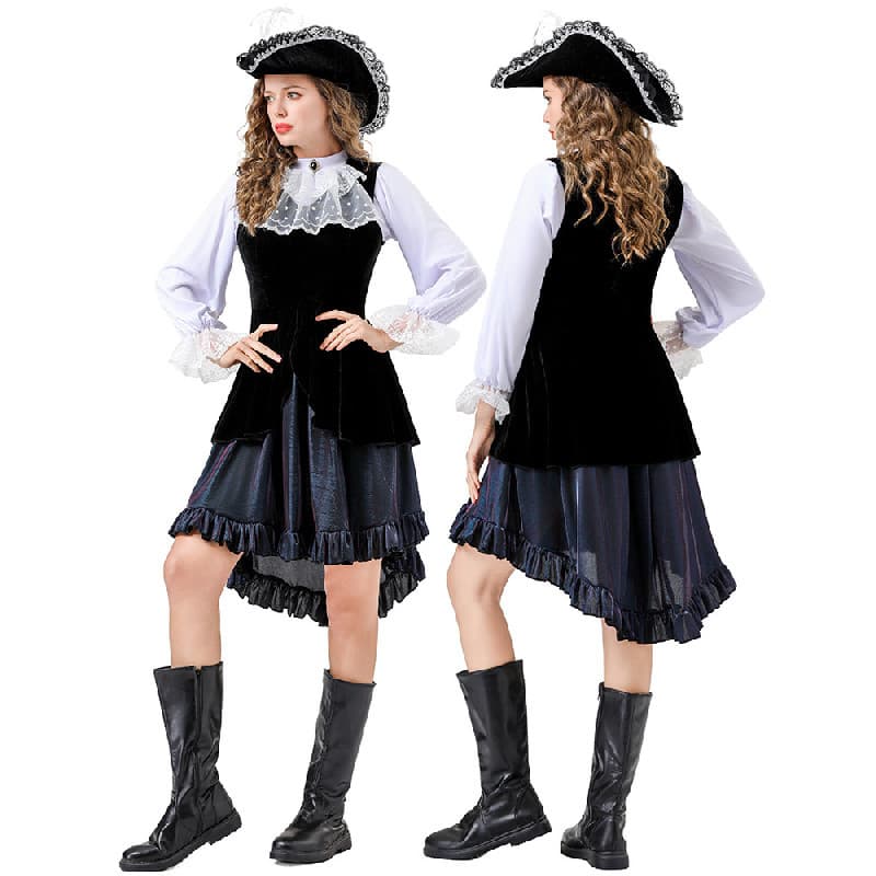 Fantasia de Pirata Caribenho para Adultos para Halloween, Estilo Elegante de Colegial para Cosplay e Apresentações