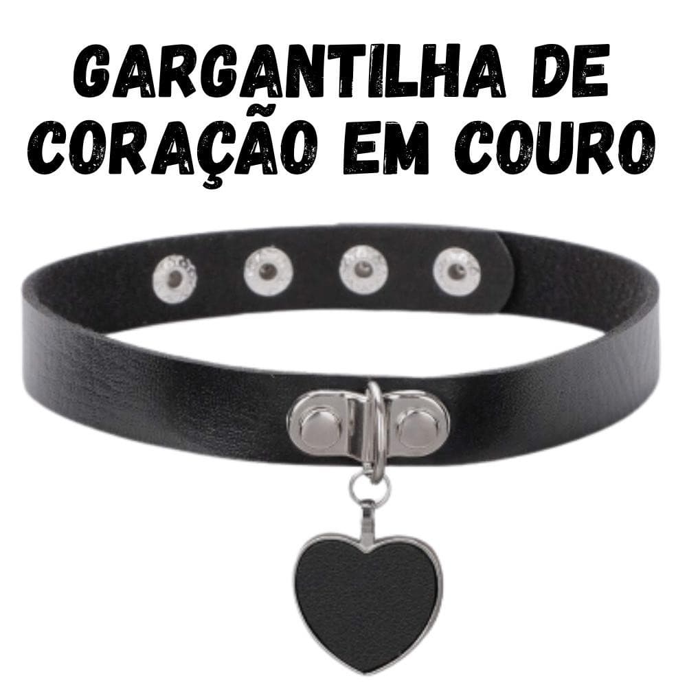 Gargantilha Coração Couro Colar Coleira Pingente Choker Gótica