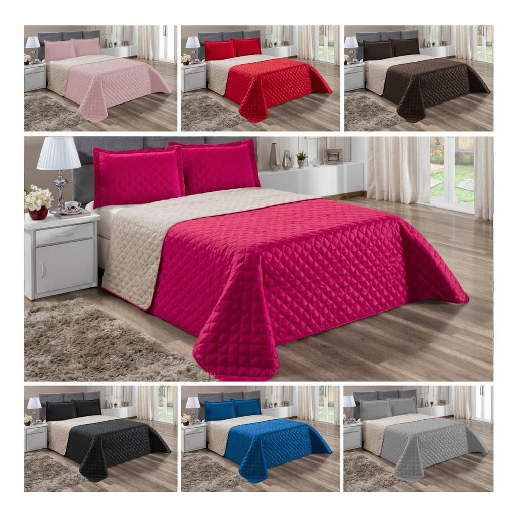 Colcha Cobre Leito Para Cama Queen Size 3 Peças 2 50 X 2 40 Duas Cores Ao Virar Acabamento Matelado