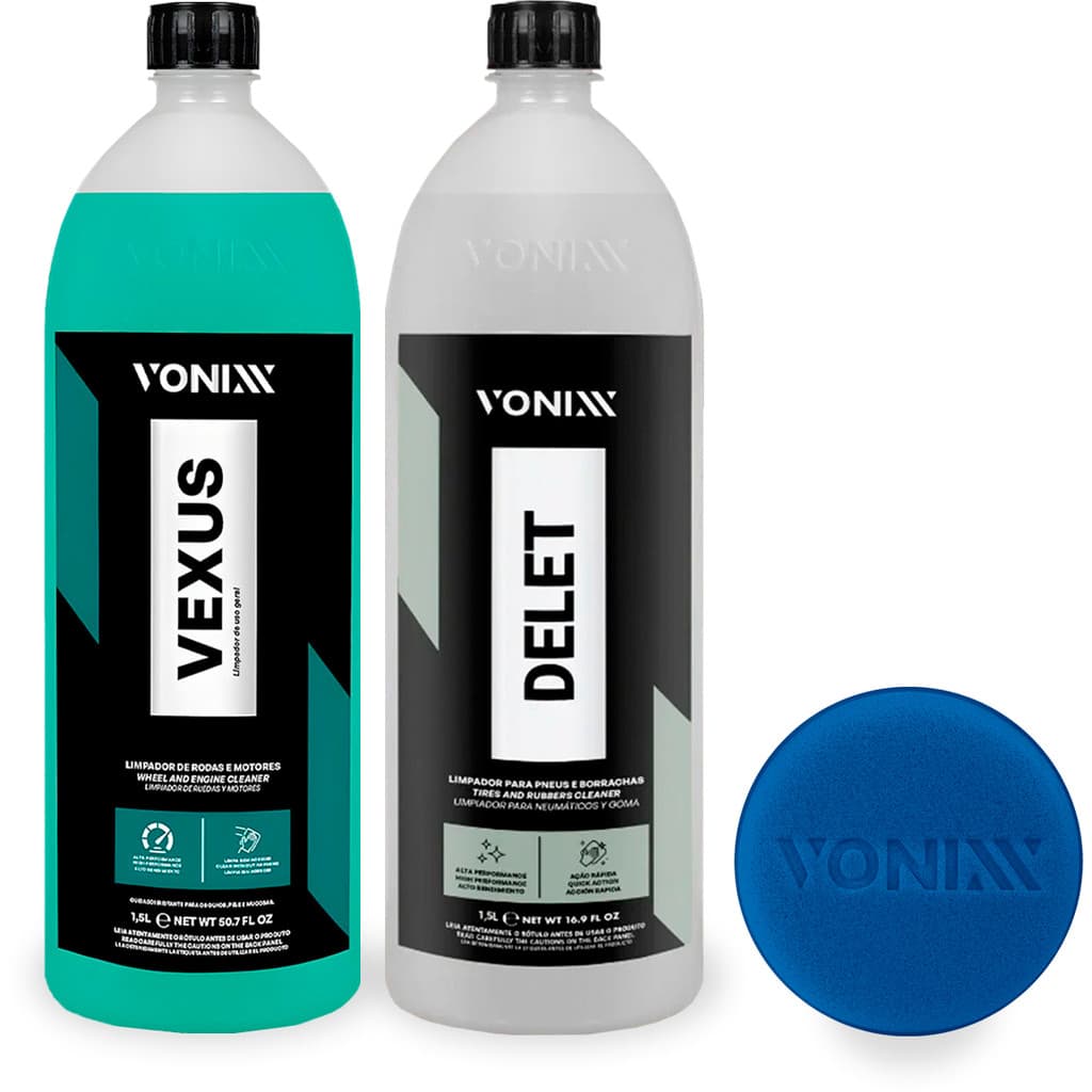Kit Limpador De Pneus E Borracha Automotivo Delet 1,5l + Vexus 1,5l Vonixx