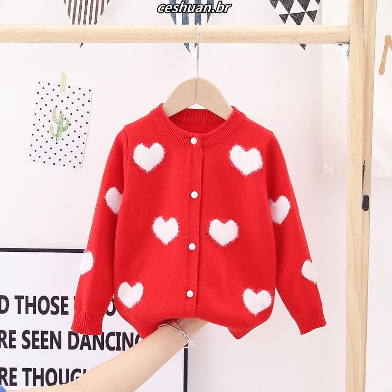 Meninas Imitação Vison Amor Jacquard Cardigan Outono E Inverno Quente Jaqueta Superior