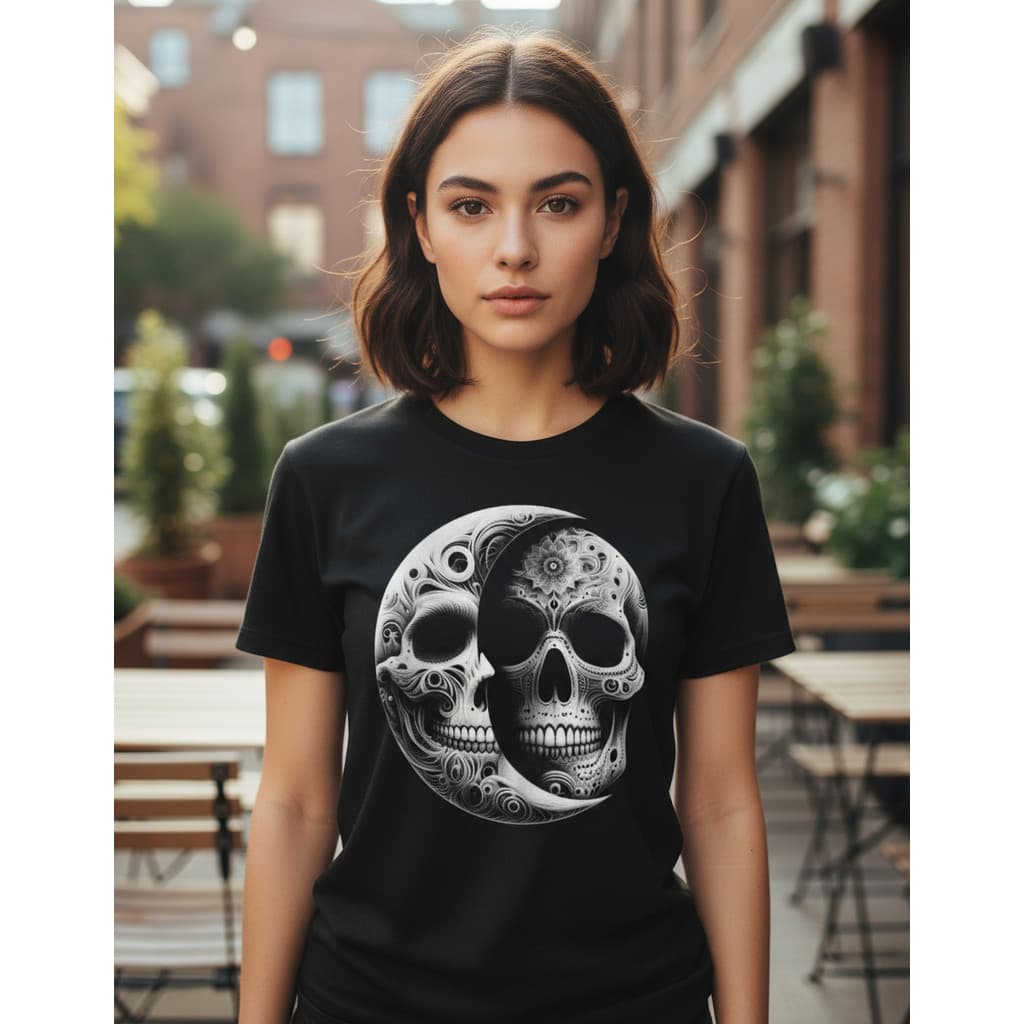Camiseta Unissex Caveira Mexicana Lua Yng Yang
