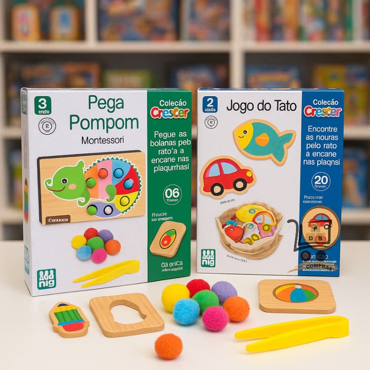 Kit 2 Brinquedo Educativo Jogo Do Tato Encaixe Infantil E  Jogo Sensorial Pega Pompom Montessori Coordenação Motora