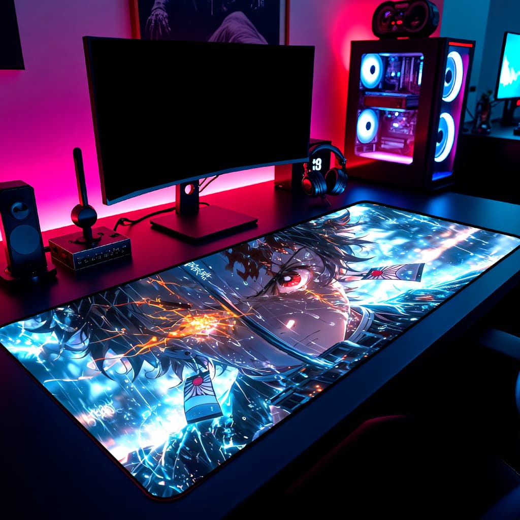 Mouse Pad Gamer Tanjiro Kamado Demon Slayer 65x30cm / 80x40cm / 90x50cm / 120x60cm / Borda Costurada