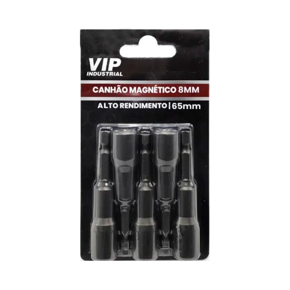 Jogo com 5 Bits Sextavado Canhão Longo Magnético 8mm" Encaixe 14" VIP