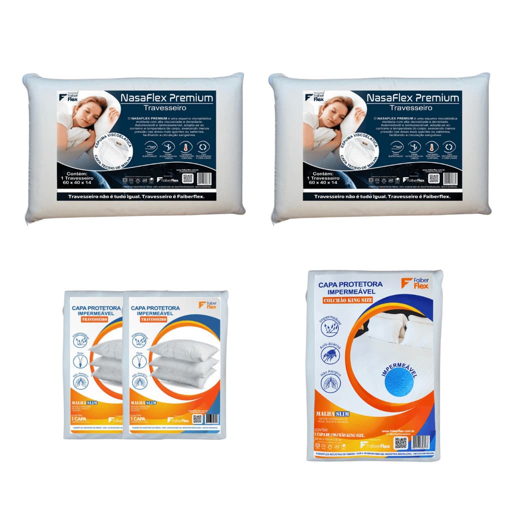 Kit Completo Cama King Size 2 Travesseiros Nasa e Protetores
