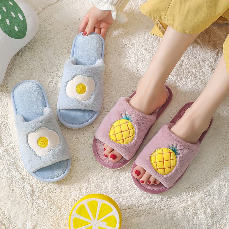 2021 versão coreana novo estilo de pelúcia casal frutas chinelos algodão inverno interior quente pelúcia outono inverno