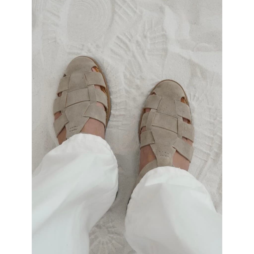 Novo estilo romano britânico Retro tecido sandálias confortáveis praia primeira camada de couro estilo coreano All-Match
