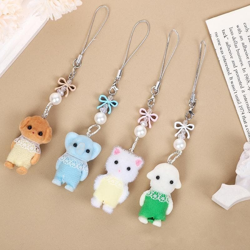 [largeloohg] Reunindo Milo Phone Chain Charm Peludo Elefante Gato Charme Strap Sylvanian Pendurado Corda Anti-Perdido Bo