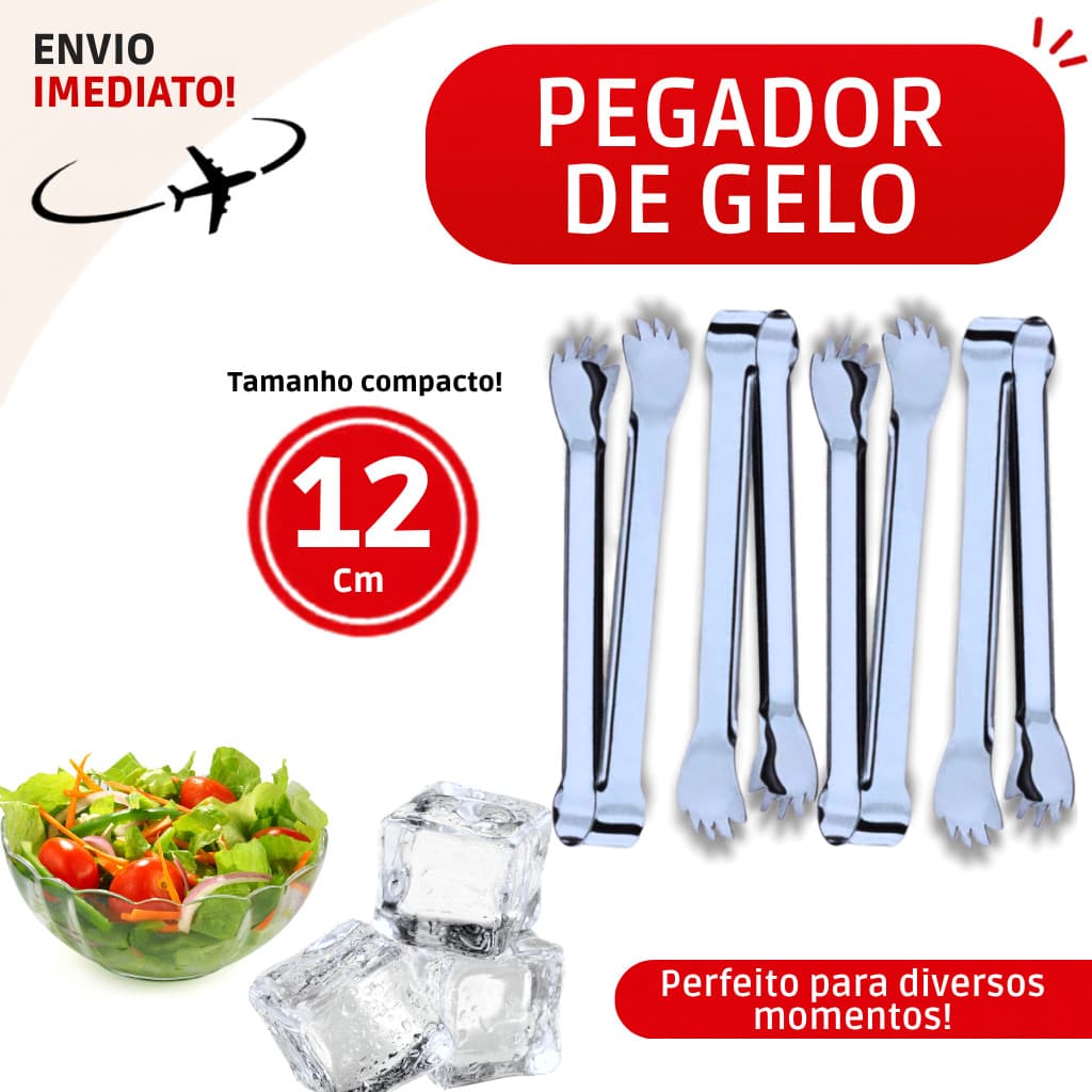Pegador De Gelo Aço Inox 12cm Multiuso Para Drinks Frutas Petiscos Cozinha