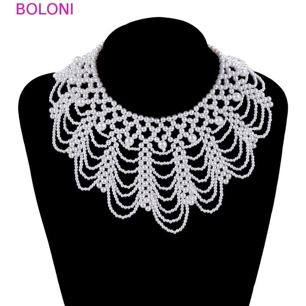 Colar De Pérolas Multicamadas BOLONI , Gargantilha Estilo Boêmio , Corrente De Pérola Exagerada , Tecido