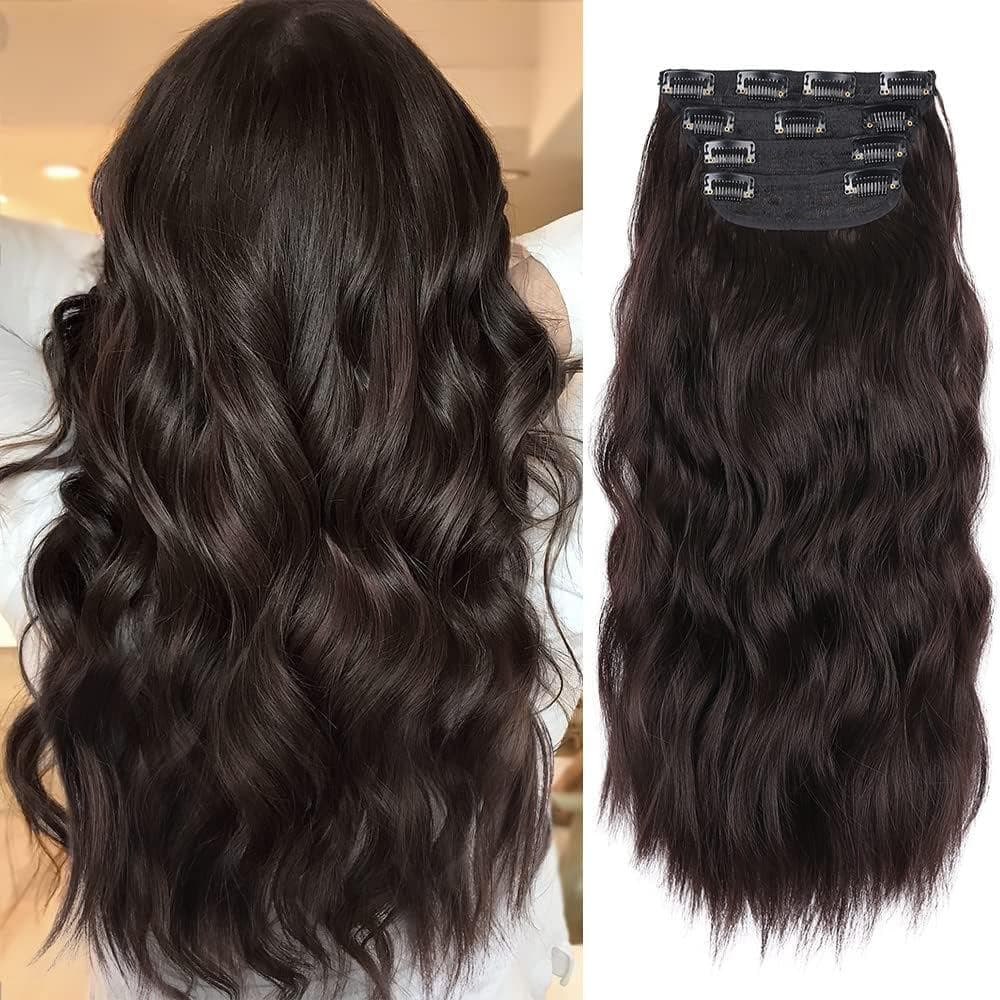 Extensões de Cabelo Castanho Escuro de 20 Polegadas com Presilha, Extensão de Cabelo Sintético Cacheado com Presilha, Ap
