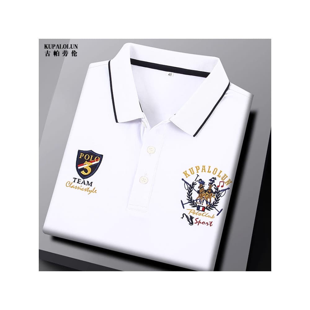 Primavera outono branco de manga comprida camiseta masculina golfe esportes Casual camisa lapela topo bordado camisa pol