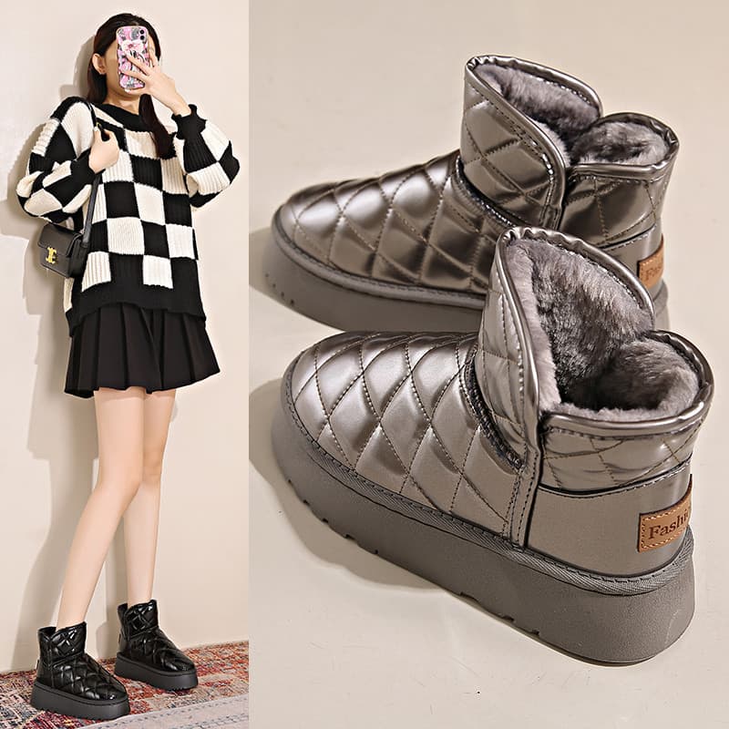 Botas de neve femininas 2026 inverno novo estilo forro de lã quente engrossado impermeável antiderrapante pele do nordes