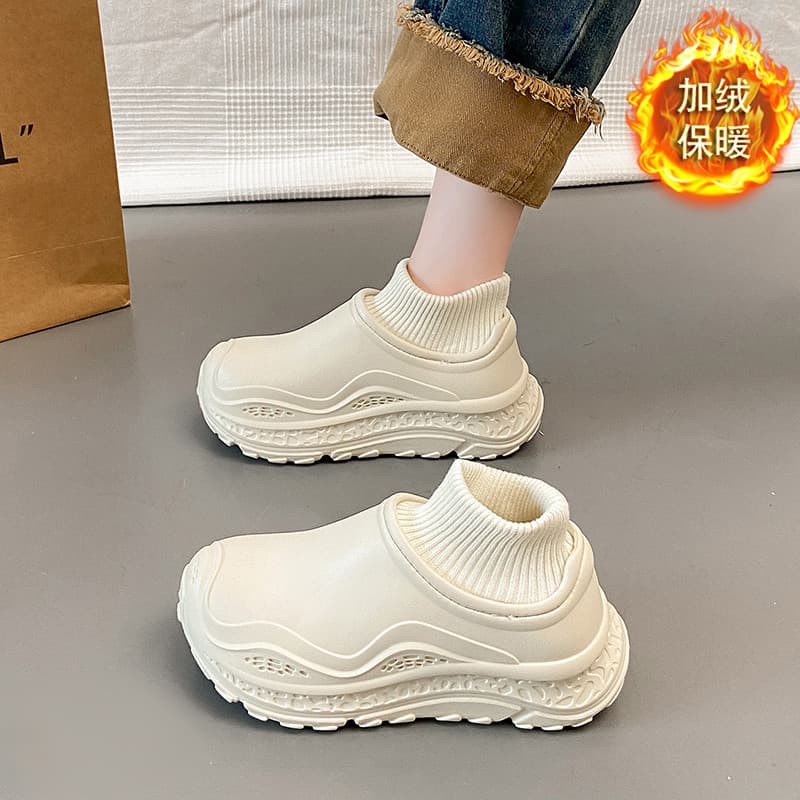 Chinelos de algodão feminino exterior Wear impermeável antiderrapante sapatos de algodão quente feminino sola grossa vel