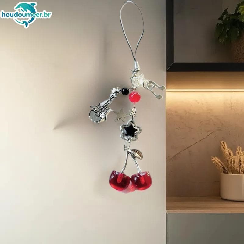 HOUDO Vermelho Cereja Arco Telefone Corrente Chaveiro Y2K Saco Pingente Para Meninas Presente