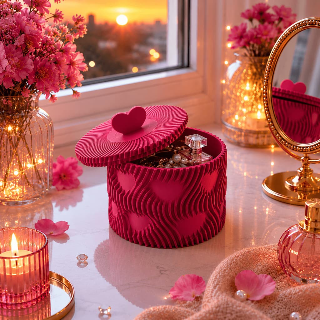 Porta Joias Luxo Coração 3D Rosa Organizador e Acessórios Caixa Decorativa Feminina Premium Presente Para Mulher