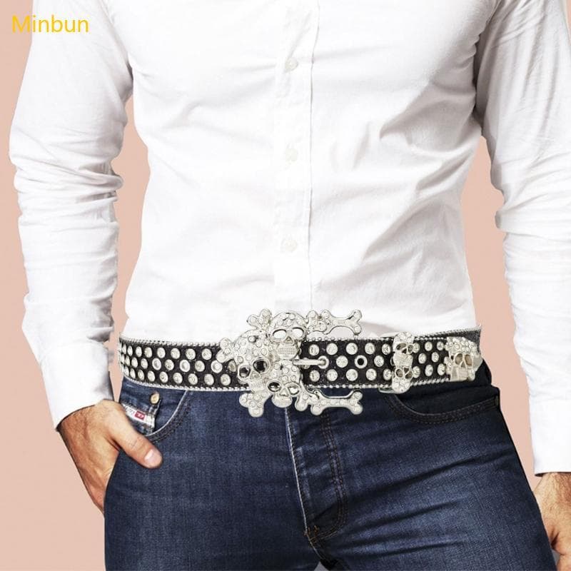 Minbun Fivelas Largas Brilhantes Cinto Strass Para Homens Elástico Calças Jeans