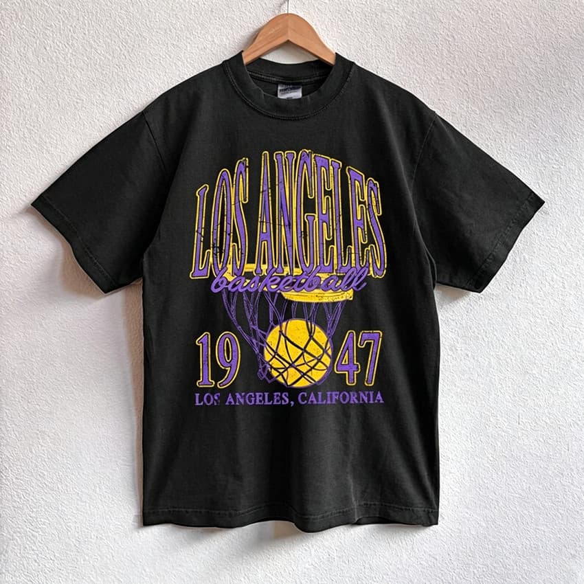 Camiseta Masculina Feminina Oversized Estampa Los Angeles Basquete 1947 Cesta Bola Desgastado T-shirt Streetwea