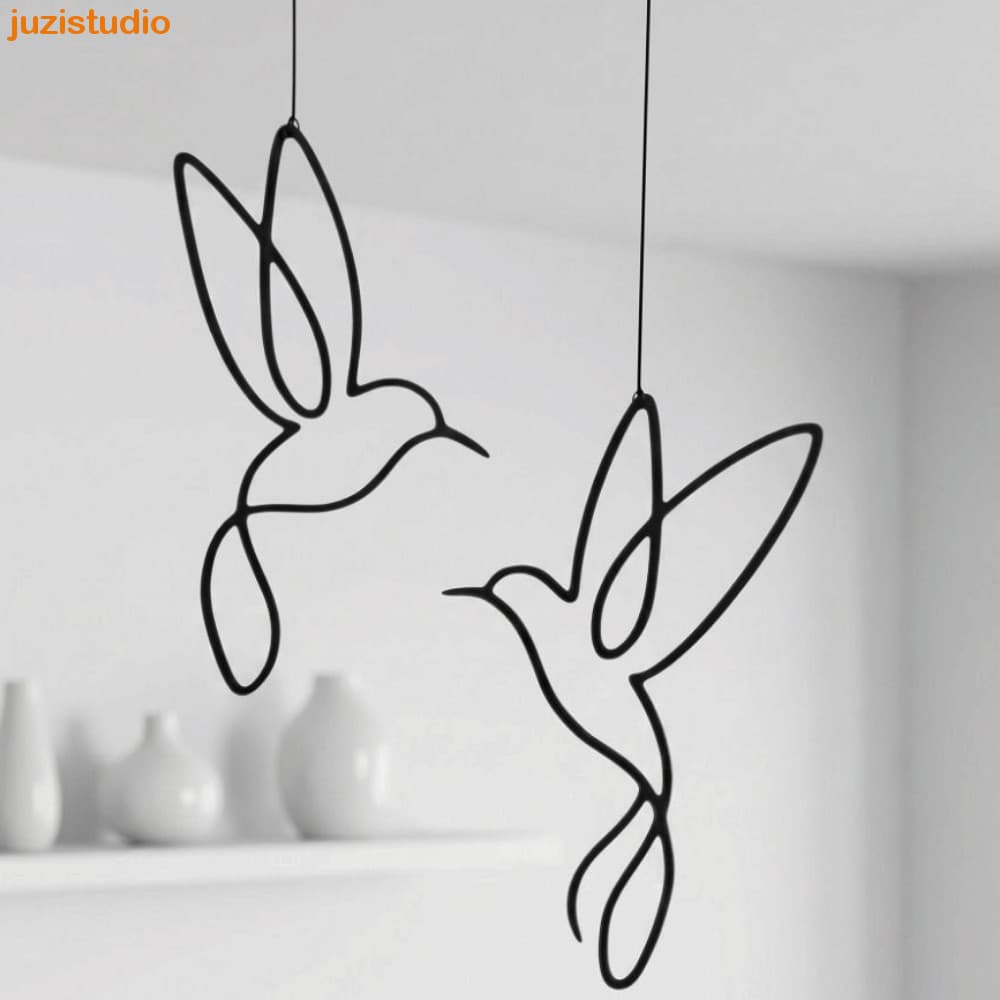 JUZISTUDIO 2 Pcs Ornamento De Silhueta De Beija-Flor , Arte De Parede De Metal Preto Minimalista , Montada Na