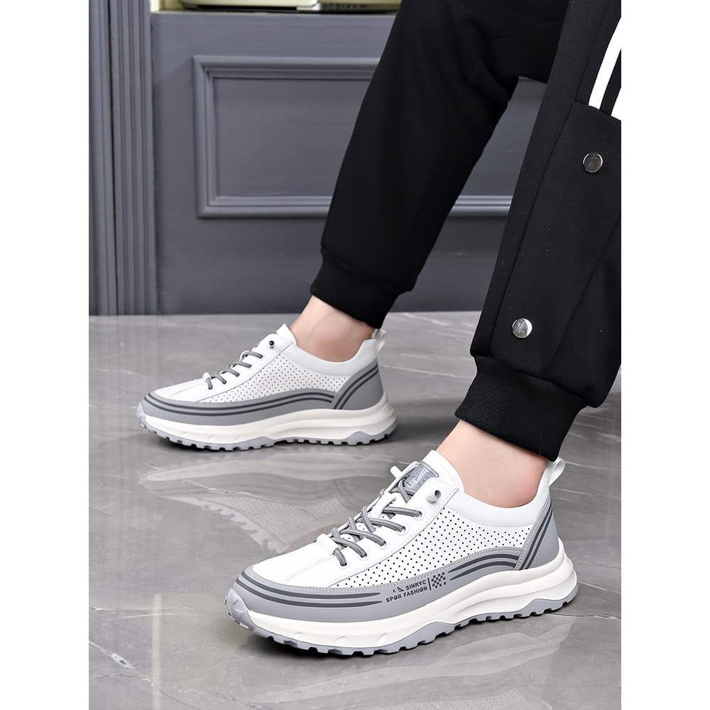 Papai sapatos masculinos verão deslizamento-em sandálias ocas na moda respirável leve estilo fino aumentado sapatos bran