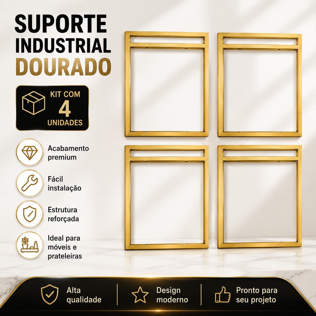 Kit 4 Suporte Prateleira Industrial Decor 42cmx34cm Nicho Decoração Minimalista