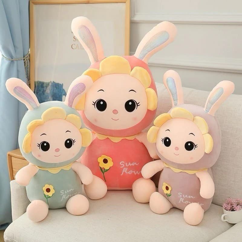 Boneca de Pelúcia Coelhinha Flor Kawaii Macia 32cm 55cm Decorativa Presente Infantil Envio Imediato