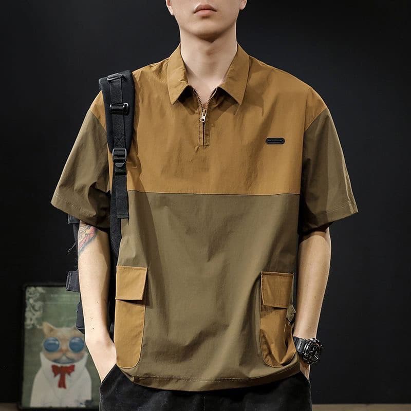 Americano Retro contraste cor camisa POLO de manga curta masculina 2025 verão novo estilo de secagem rápida legal camise